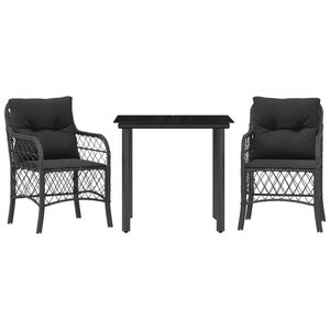 vidaXL 3d&iacute;ln&yacute; bistro set s podu&scaron;kami čern&yacute; polyratan