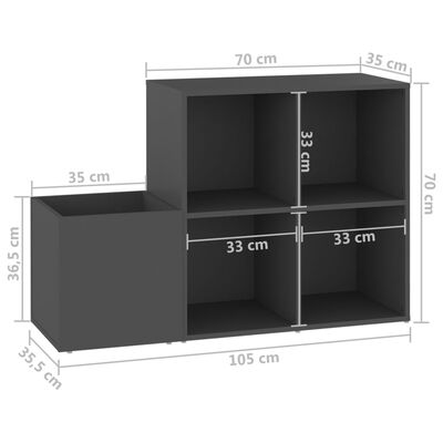 vidaXL Botník do předsíně šedý 105 x 35,5 x 70 cm dřevotříska