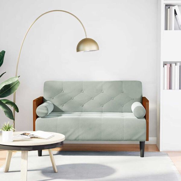 vidaXL Pohovka Loveseat s podhlavn&iacute;kem, světle &scaron;ed&aacute;, 110 cm, samet
