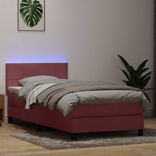 vidaXL Box spring postel s matrac&iacute; a LED růžov&aacute; 80x210 cm samet