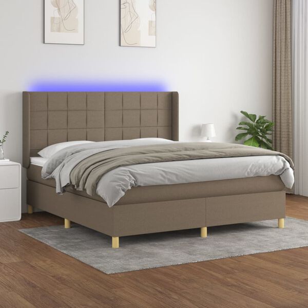 vidaXL Box spring postel s matrac&iacute; a LED taupe 180x200 cm textil
