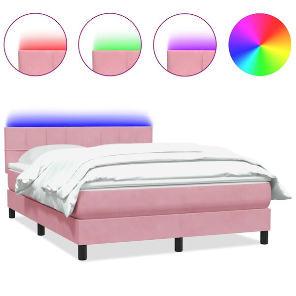 vidaXL Box spring postel s matrac&iacute; a LED růžov&aacute; 160x210 cm samet