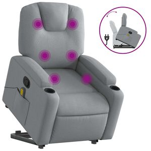 vidaXL Zvedac&iacute; mas&aacute;žn&iacute; polohovac&iacute; křeslo světle &scaron;ed&eacute; textil