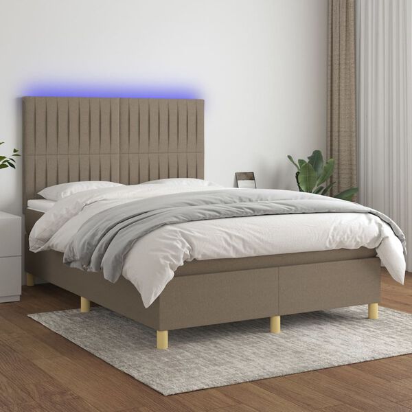 vidaXL Box spring postel s matrac&iacute; a LED taupe 140x200 cm textil