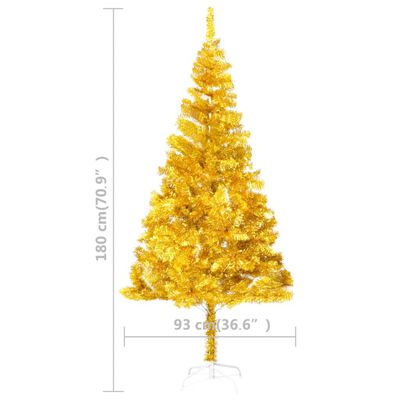 vidaXL Umělý vánoční strom s LED diody a stojanem zlatý 180 cm PET