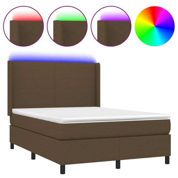 vidaXL Box spring postel s matrac&iacute; a LED tmavě hněd&aacute; 140x190 cm textil