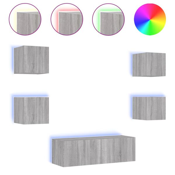 vidaXL 5d&iacute;ln&aacute; ob&yacute;vac&iacute; stěna s LED osvětlen&iacute;m &scaron;ed&aacute; sonoma
