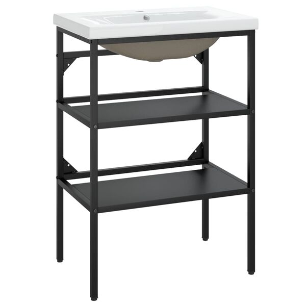 vidaXL Koupelnov&yacute; r&aacute;m s vestavěn&yacute;m umyvadlem čern&yacute; železo