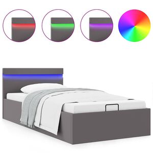 vidaXL R&aacute;m postele s LED &uacute;ložn&yacute; prostor &scaron;ed&yacute; uměl&aacute; kůže 90 x 200 cm