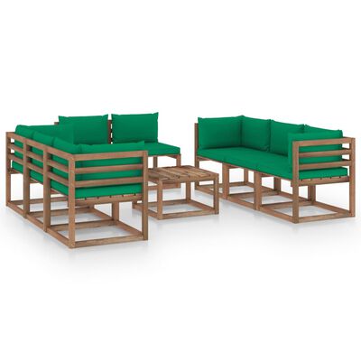 vidaXL 9dílná zahradní sedací souprava s poduškami zelená