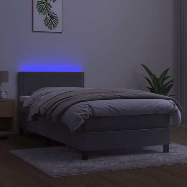 vidaXL Box spring postel s matrac&iacute; a LED světle &scaron;ed&aacute; 90x200 cm samet