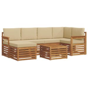 vidaXL Rohov&aacute; sofa sada 7 pcs Přirozen&aacute; a B&eacute;žov&aacute; Masivn&iacute; ak&aacute;tov&eacute; dřevo