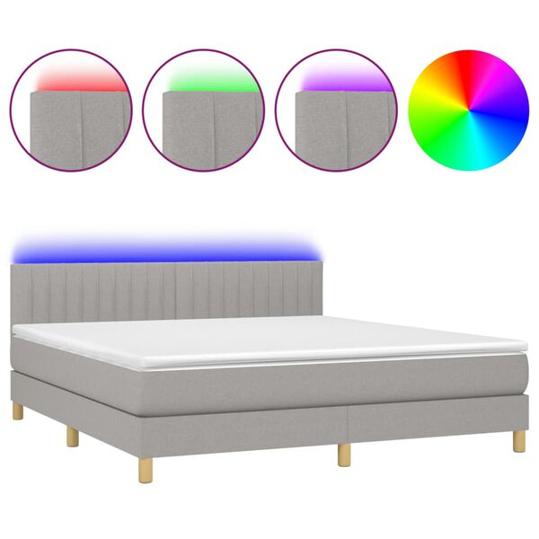vidaXL Box spring postel s matrac&iacute; a LED světle &scaron;ed&aacute; 180x200 cm textil