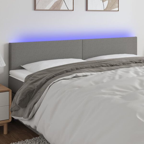 vidaXL Čelo postele s LED tmavě &scaron;ed&eacute; 200x5x78/88 cm textil