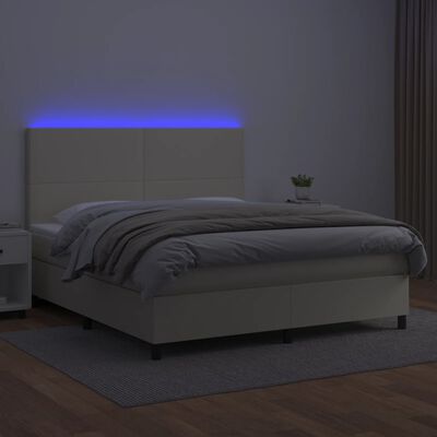 vidaXL Box spring postel s matrací a LED krémová 180x200cm umělá kůže