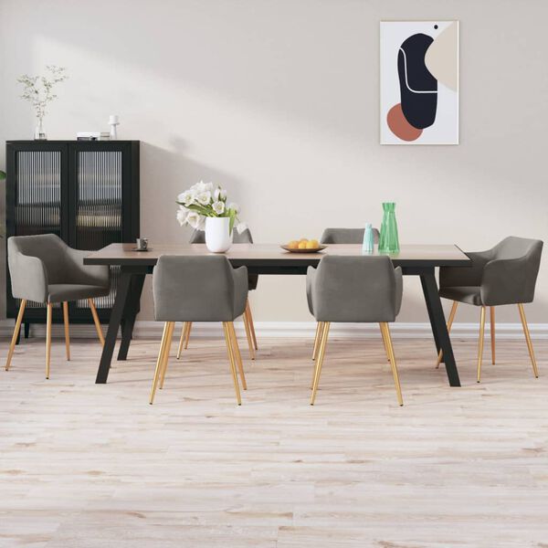 vidaXL J&iacute;deln&iacute; židle 6 ks tmavě &scaron;ed&eacute; samet