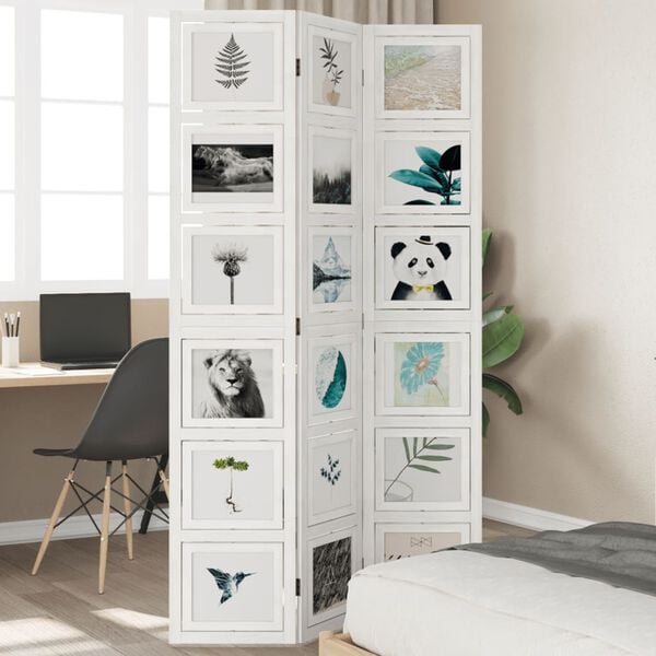 vidaXL Parav&aacute;n 3d&iacute;ln&yacute; b&iacute;l&yacute; masivn&iacute; dřevo pavlovnie