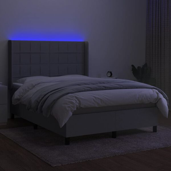 vidaXL Box spring postel s matrac&iacute; a LED světle &scaron;ed&aacute; 140x190 cm textil