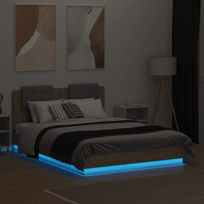 vidaXL Rám postele s čelem a LED osvětlením dub sonoma 135x190 cm