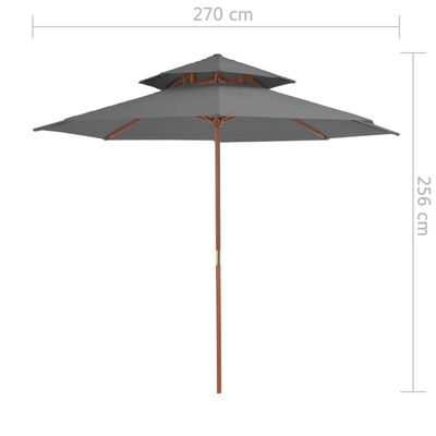 vidaXL Dvoupatrový slunečník s dřevěnou tyčí 270 cm antracitový