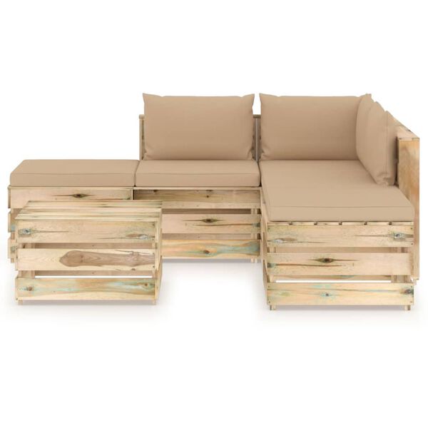 vidaXL 6d&iacute;ln&aacute; zahradn&iacute; souprava s podu&scaron;kami zeleně impregnovan&eacute; dřevo