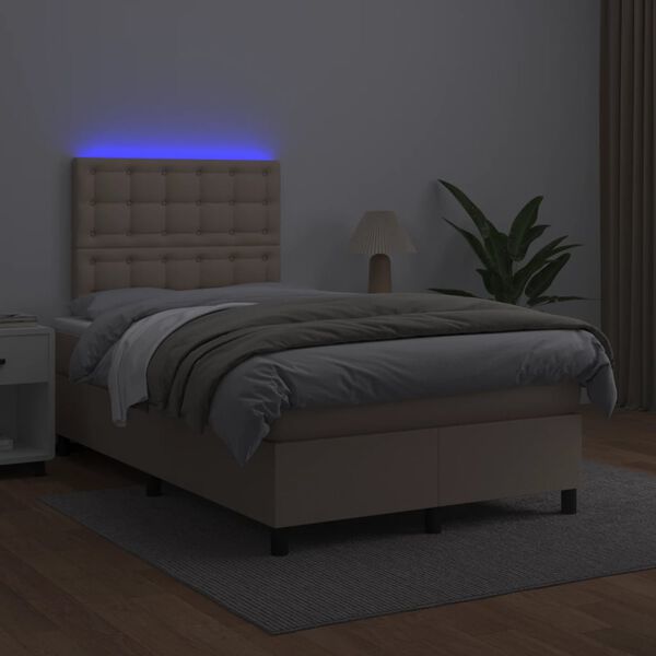 vidaXL Box spring postel matrace a LED cappuccino 140x190cm uměl&aacute; kůže