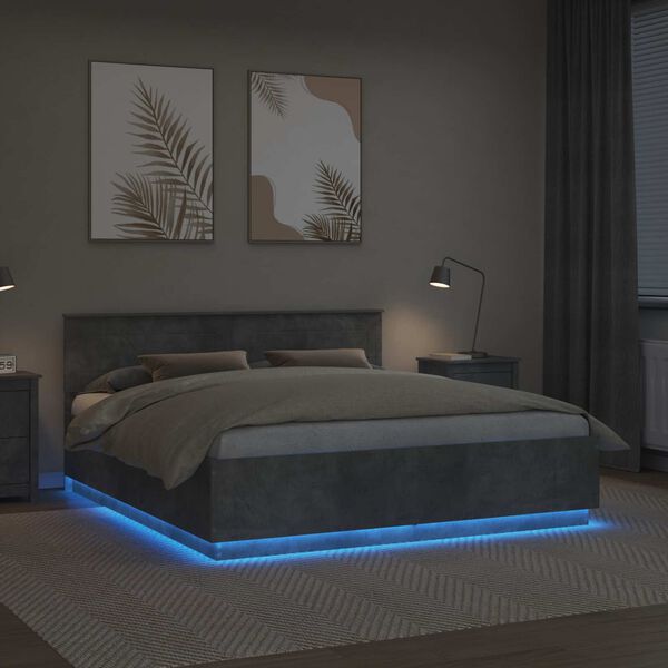 vidaXL R&aacute;m postele s čelo Betonově &scaron;ed&aacute; 200 x 200 cm kompozitn&iacute; dřevo