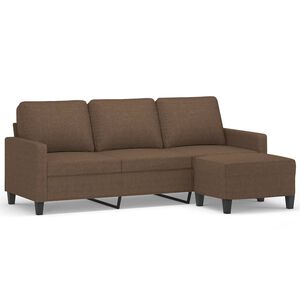 vidaXL 3m&iacute;stn&aacute; pohovka s podnožkou hněd&aacute; 180 cm textil