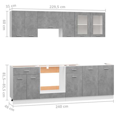 vidaXL 8dílný set kuchyňských skříněk betonově šedý dřevotříska