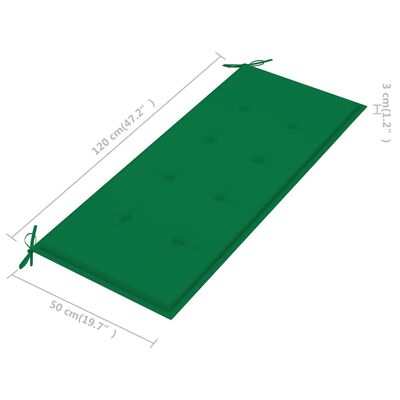 vidaXL Zahradní lavice se zelenou poduškou 120 cm masivní teak