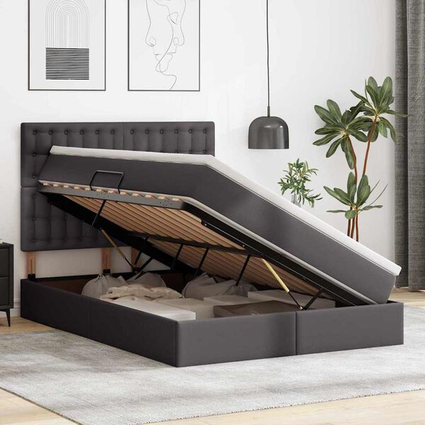 vidaXL Postel s úložným prostorem s čelo Šedá 140 x 200 cm Umělá kůže