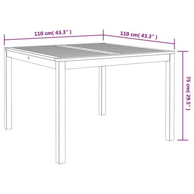 vidaXL Zahradní jídelní stůl 110 x 110 x 75 cm masivní akáciové dřevo