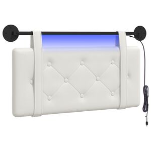 vidaXL Z&aacute;věsn&eacute; čelo postele S LED osvětlen&iacute;m B&iacute;l&aacute; Uměl&aacute; kůže