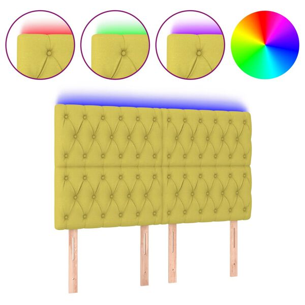 vidaXL Čelo postele s LED zelen&eacute; 144x7x118/128 cm textil