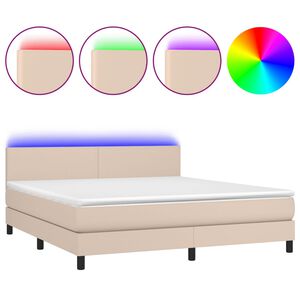 vidaXL Box spring postel matrace a LED cappuccino 180x200cm uměl&aacute; kůže