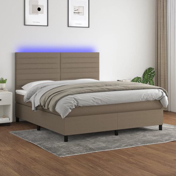 vidaXL Box spring postel s matrac&iacute; a LED taupe 160x200 cm textil
