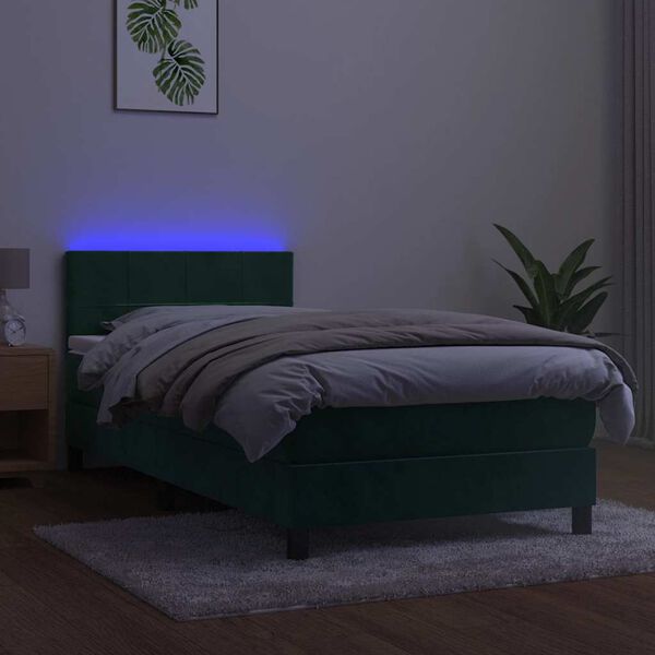 vidaXL Box spring postel s matrac&iacute; a LED tmavě zelen&aacute; 100x200 cm samet