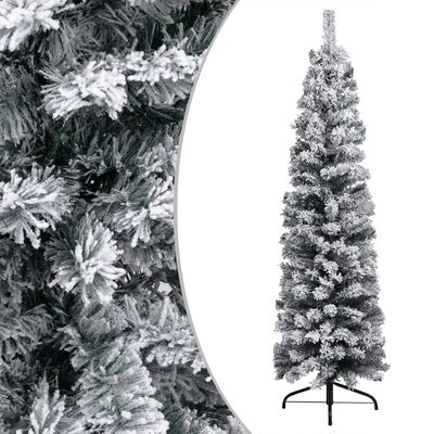 vidaXL Úzký vánoční stromek s LED zasněžený zelený 210 cm PVC