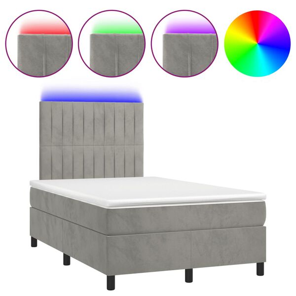vidaXL Box spring postel s matrac&iacute; a LED světle &scaron;ed&aacute; 120x190 cm samet