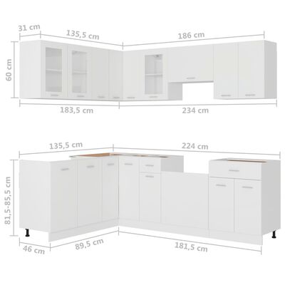vidaXL 11dílný set kuchyňských skříněk bílý dřevotříska