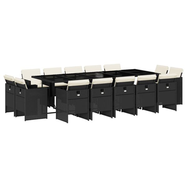 vidaXL 15d&iacute;ln&yacute; zahradn&iacute; j&iacute;deln&iacute; set s podu&scaron;kami čern&yacute; polyratan