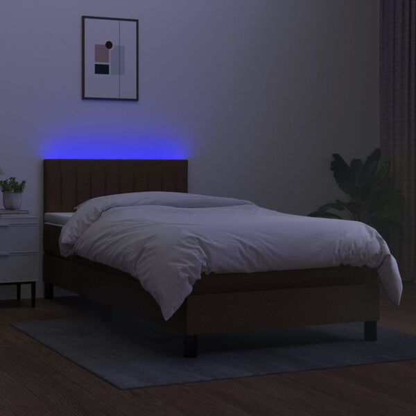 vidaXL Box spring postel s matrac&iacute; a LED tmavě hněd&aacute; 80x200 cm textil