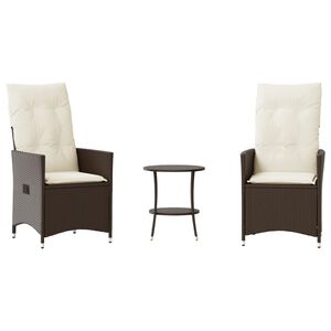 vidaXL 3d&iacute;ln&yacute; bistro set s podu&scaron;kami hněd&yacute; polyratan