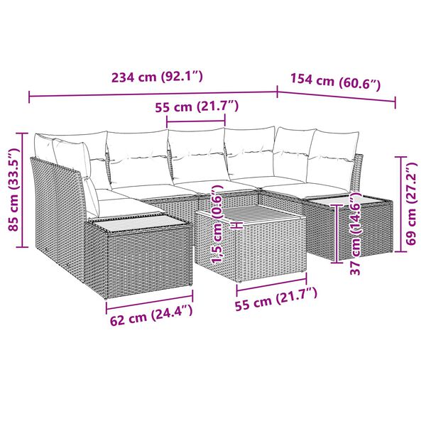 vidaXL Sada zahradn&iacute;ch pohovek s pol&scaron;t&aacute;řem 6 pcs Čern&aacute; Poly ratan