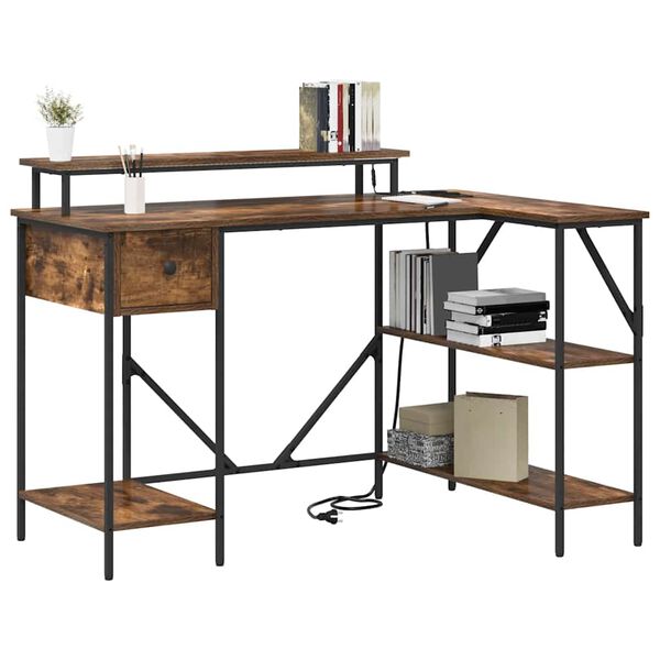 vidaXL Stůl s polic&iacute; Kouřov&yacute; dub 120 x 79 x 86,5 cm kompozitn&iacute; dřevo