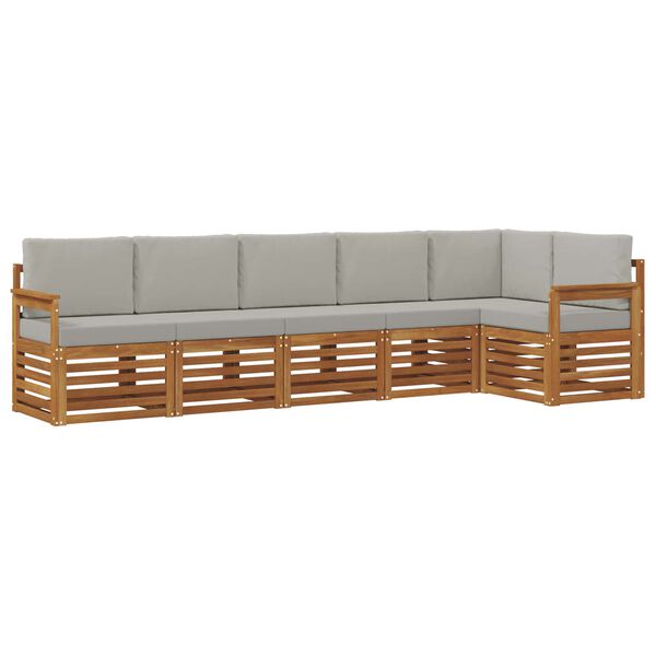 vidaXL Sedac&iacute; soupravy s pol&scaron;t&aacute;řem 6 pcs Př&iacute;rodn&iacute; a světle &scaron;ed&aacute;