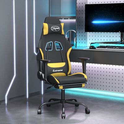 vidaXL Herní židle s podnožkou černá a žlutá textil