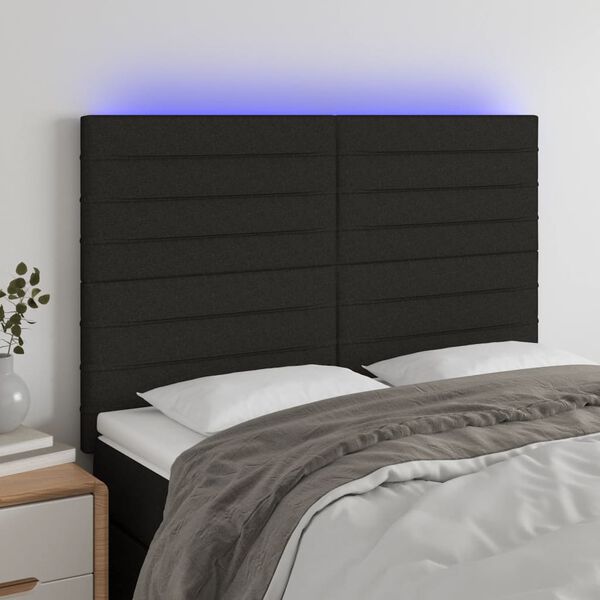 vidaXL Čelo postele s LED čern&eacute; 144x5x118/128 cm textil