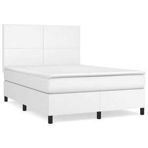 vidaXL Box spring postel s matrac&iacute; b&iacute;l&aacute; 140x200 cm uměl&aacute; kůže