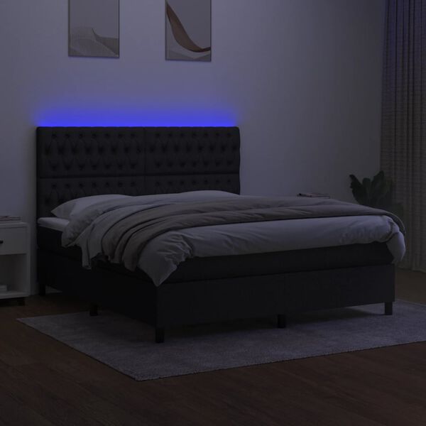 vidaXL Box spring postel s matrac&iacute; a LED čern&aacute; 160x200 cm textil